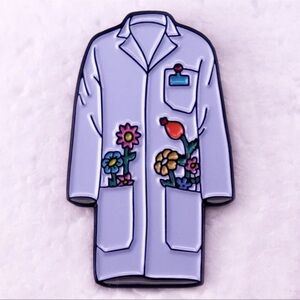 Doctor Coat Enamel Pin, Floral White Lab Coat or Doctor Coat Enamel Pin